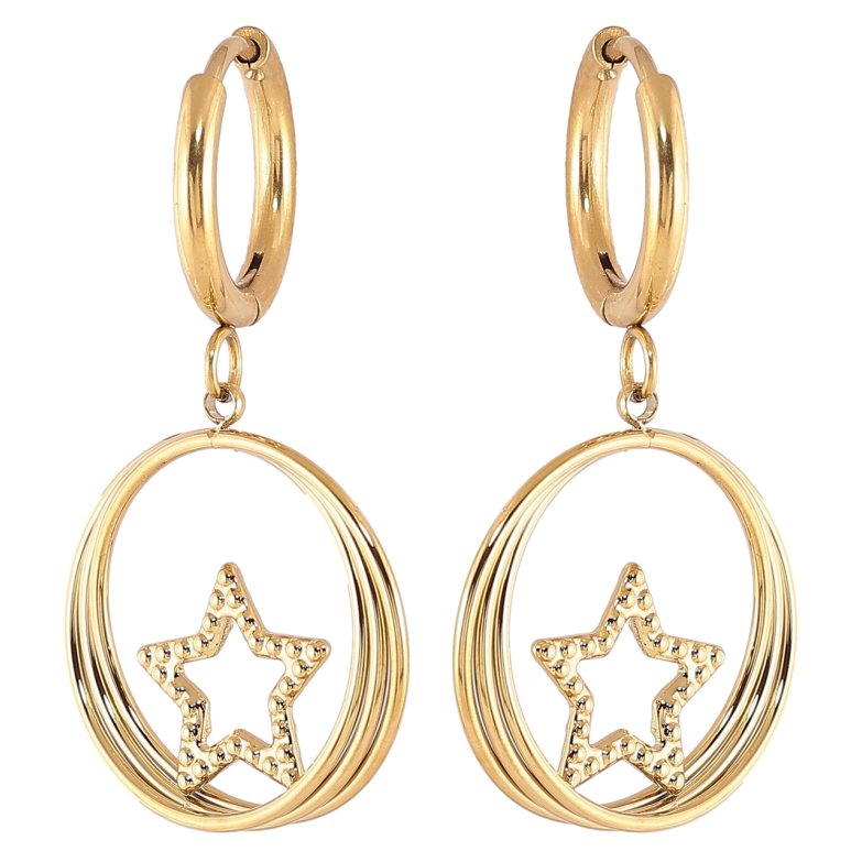 Серьги Xuping TTM Stainless Steel цвет 14К подвески на колечках Кольца со звездами фото №1