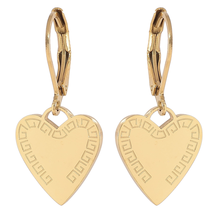 Серьги Xuping TTM Stainless Steel цвет 14К французский замок Сердечки с узором фото №2 Серьги Xuping TTM Stainless Steel цвет 14К французский замок Сердечки с узором фото №2