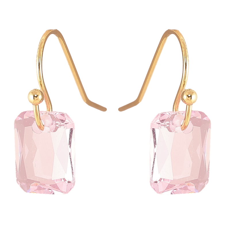 Сережки Xuping TTM Stainless Steel колір 14К французький замок «Рожеві кришталеві підвіски» фото №1 Сережки Xuping TTM Stainless Steel колір 14К французький замок «Рожеві кришталеві підвіски» фото №1