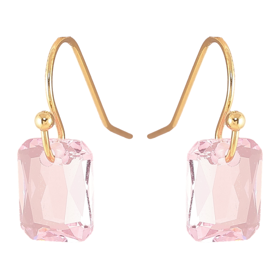 Сережки Xuping TTM Stainless Steel колір 14К французький замок «Рожеві кришталеві підвіски» фото №1 Сережки Xuping TTM Stainless Steel колір 14К французький замок «Рожеві кришталеві підвіски» фото №1