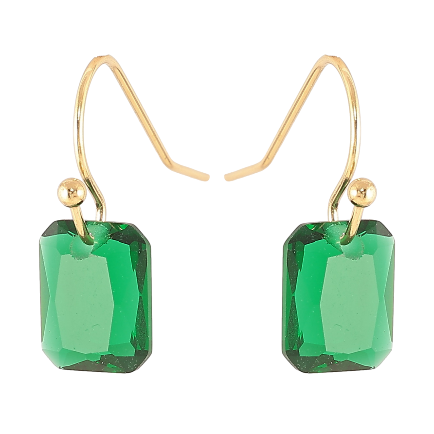 Сережки Xuping TTM Stainless Steel колір 14К французький замок «Зелені кришталеві підвіски» фото №1 Сережки Xuping TTM Stainless Steel колір 14К французький замок «Зелені кришталеві підвіски» фото №1