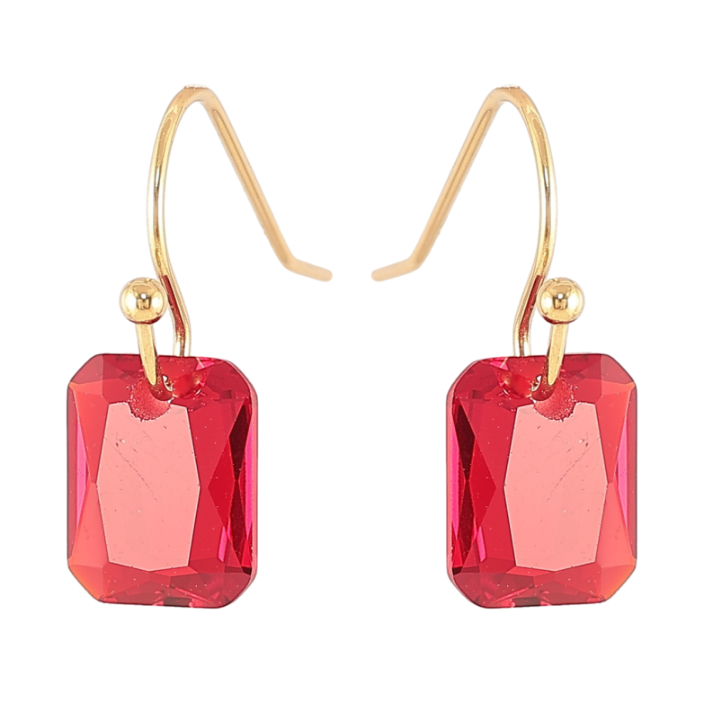 Сережки Xuping TTM Stainless Steel колір 14К французький замок «Червоні кришталеві підвіски» фото №1 Сережки Xuping TTM Stainless Steel колір 14К французький замок «Червоні кришталеві підвіски» фото №1