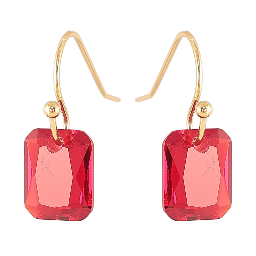 Сережки Xuping TTM Stainless Steel колір 14К французький замок «Червоні кришталеві підвіски» фото №1 Сережки Xuping TTM Stainless Steel колір 14К французький замок «Червоні кришталеві підвіски» фото №1