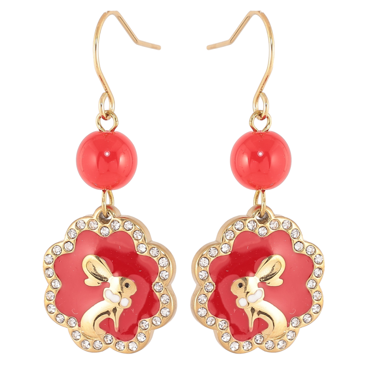 Серьги Xuping TTM Stainless Steel цвет 14К французский замок Подвески с кроликами на красной эмали с цирконом фото №20