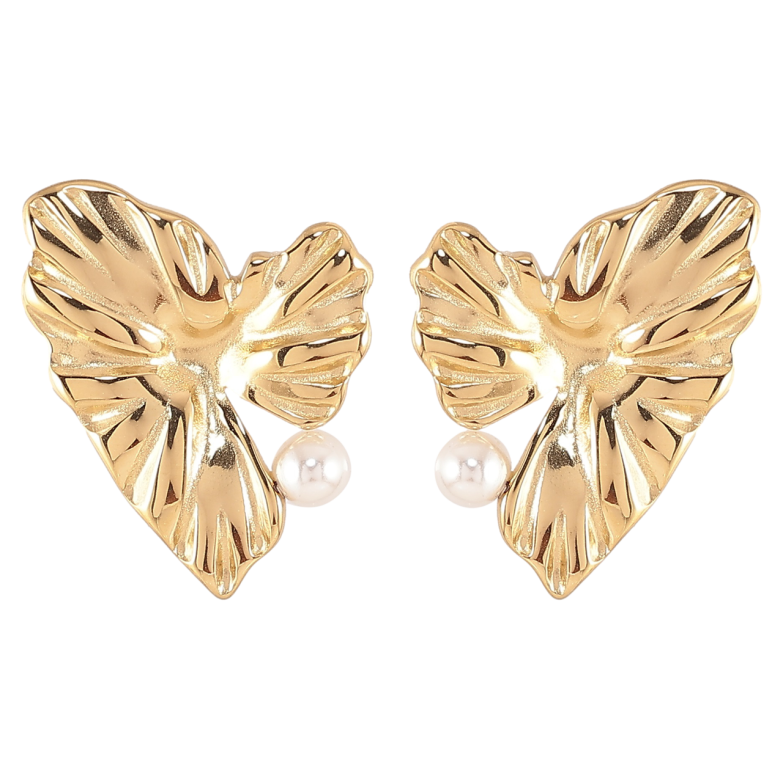 Серьги Xuping TTM Stainless Steel цвет 14К пусеты Декоративные сердечки с жемчужинами фото №1