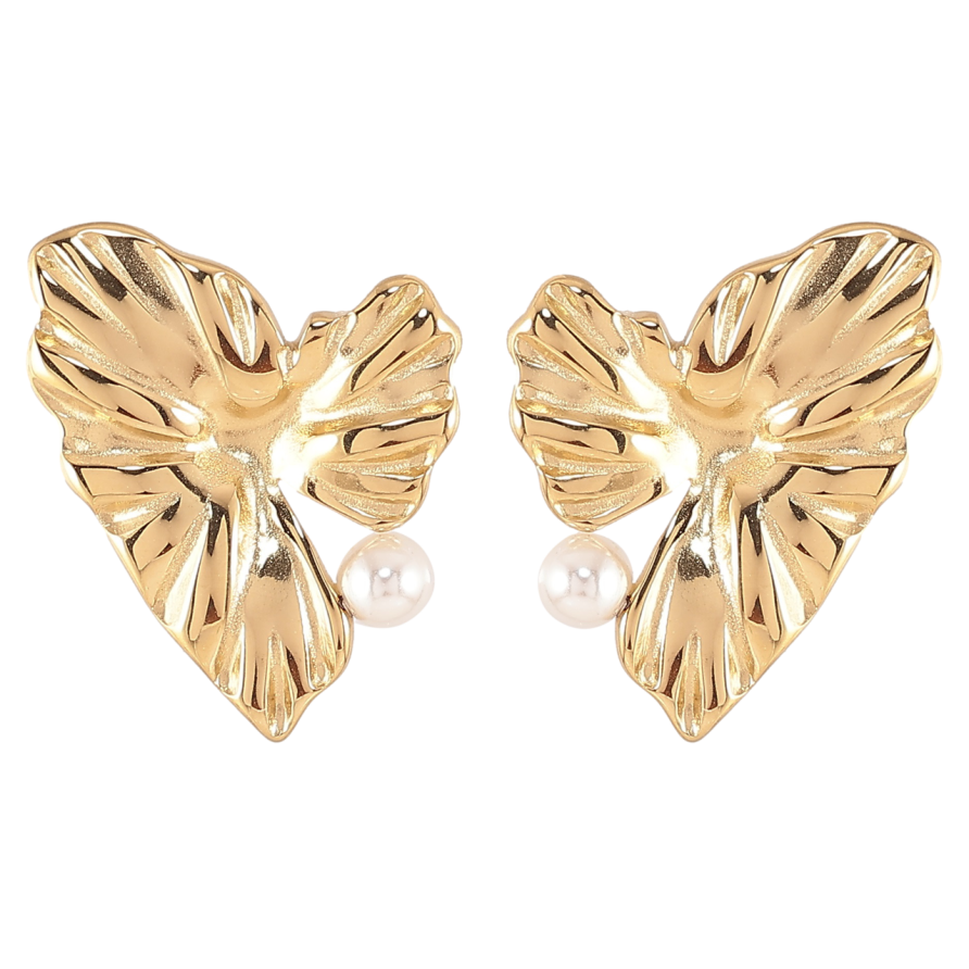 Серьги Xuping TTM Stainless Steel цвет 14К пусеты Декоративные сердечки с жемчужинами фото №1