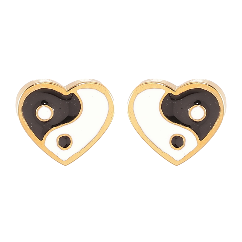 Сережки Xuping TTM Stainless Steel колір 14К пусети «Сердечка Інь Ян» фото №2