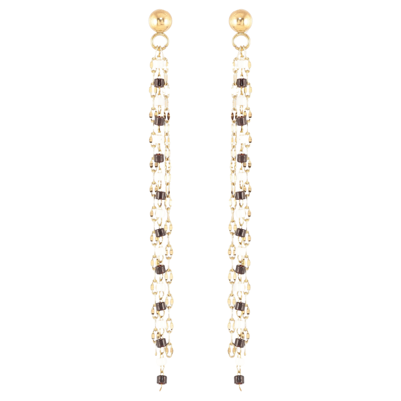 Серьги Xuping TTM Stainless Steel цвет 14К пусеты Подвески цепочки с черно-белым бисером фото №1