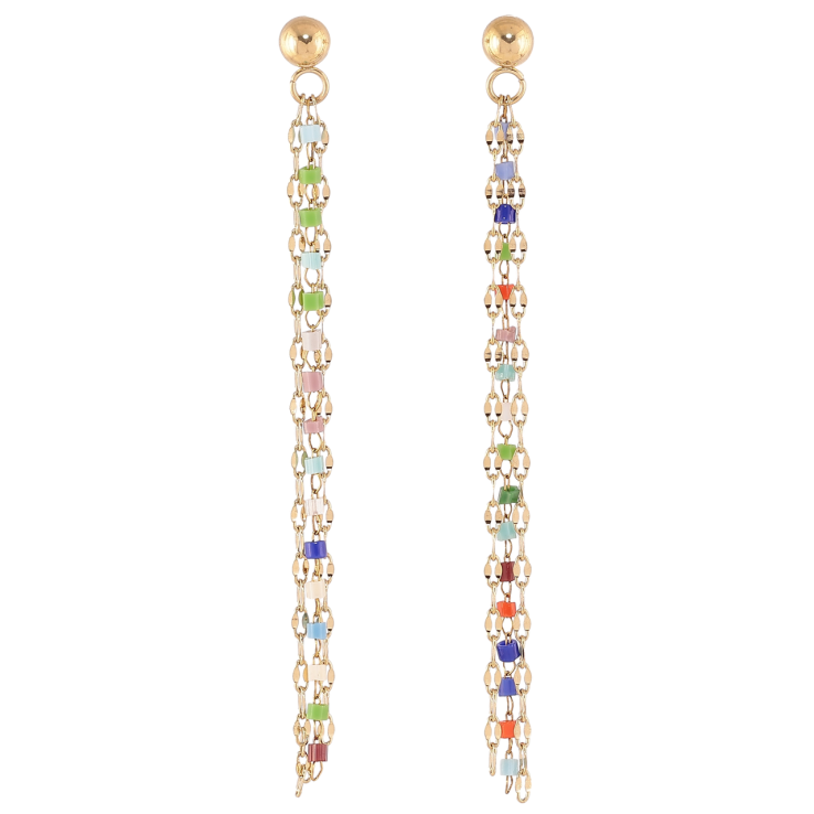 Серьги Xuping TTM Stainless Steel цвет 14К пусеты Подвески цепочки с разноцветным бисером фото №11