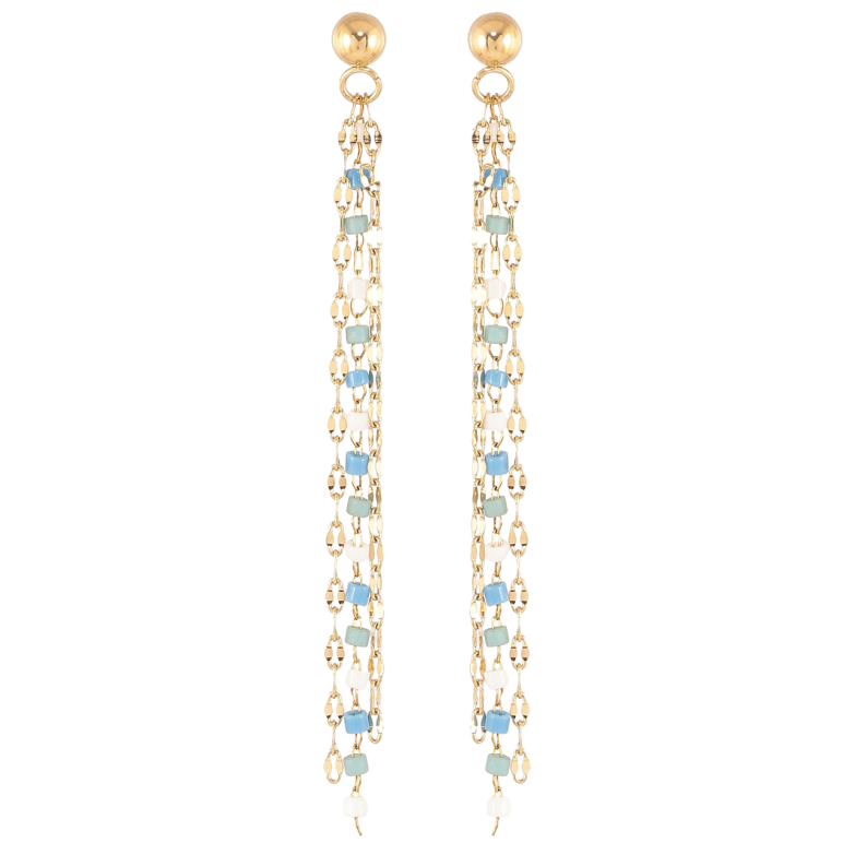 Серьги Xuping TTM Stainless Steel цвет 14К пусеты Подвески цепочки с бело-голубым бисером фото №1