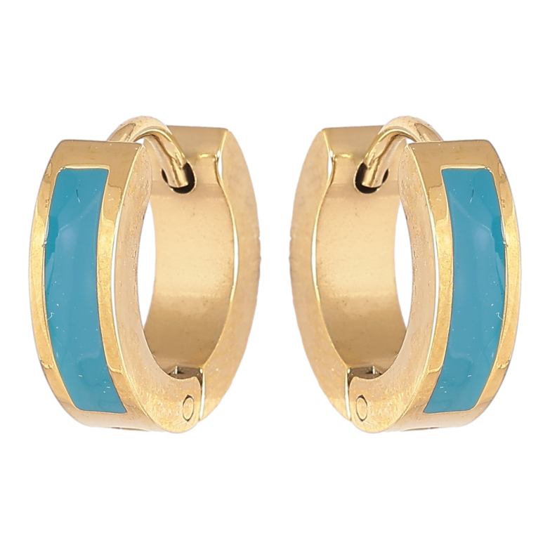 Сережки Xuping TTM Stainless Steel колір 14К колечка «Візерунок блакитною емаллю» фото №2