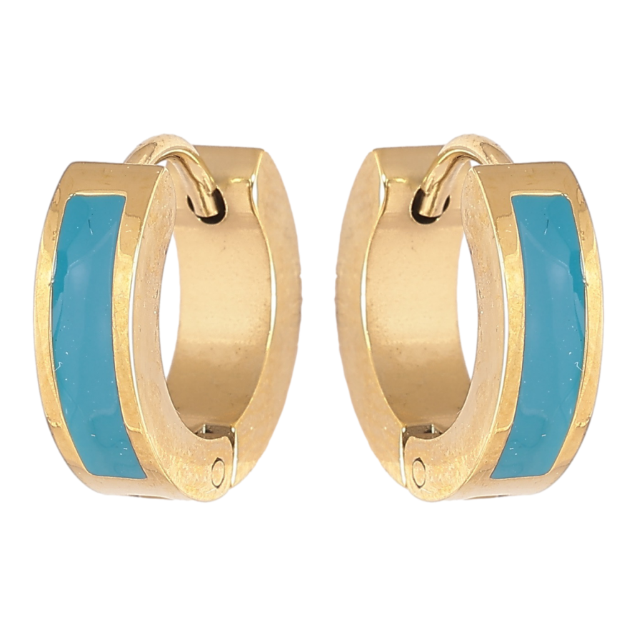 Сережки Xuping TTM Stainless Steel колір 14К колечка «Візерунок блакитною емаллю» фото №1