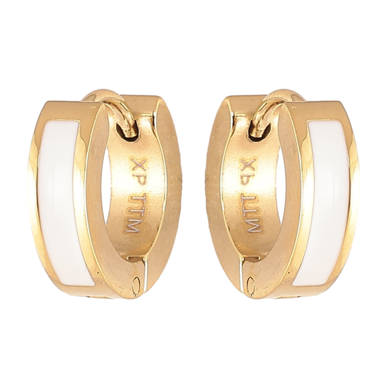 Серьги Xuping TTM Stainless Steel цвет 14К колечки Узор белой эмалью фото №1