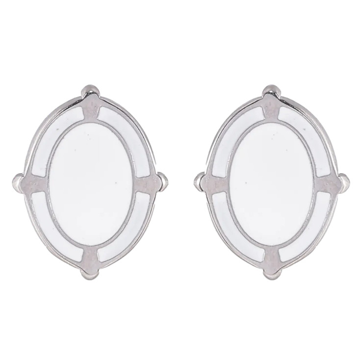 Серьги Xuping TTM Stainless Steel цвет Родий пусеты Овалы с белой эмалью фото №11