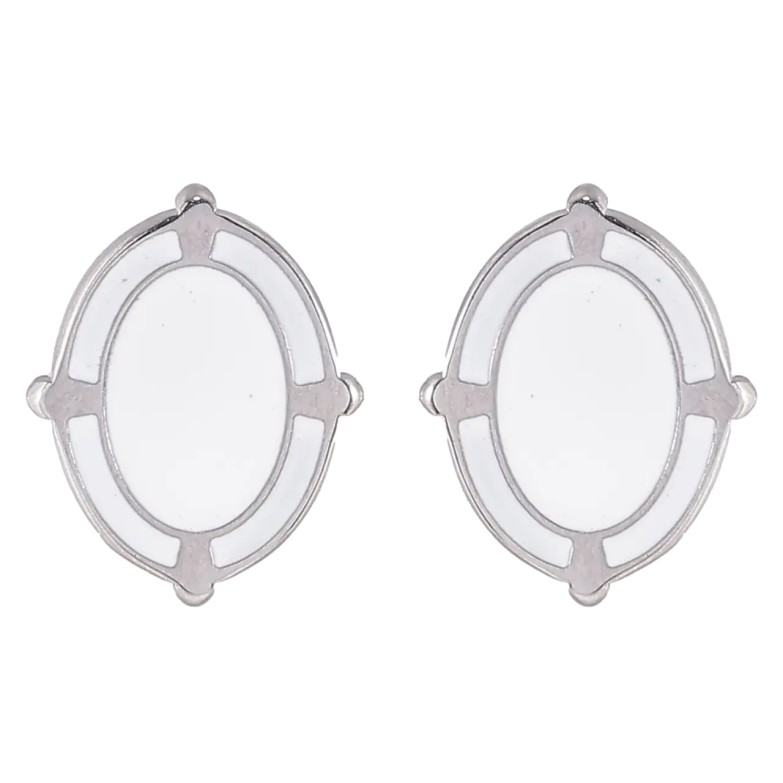 Сережки Xuping TTM Stainless Steel колір Родій пусети «Овали з білою емаллю» фото №2