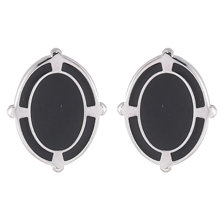 Сережки Xuping TTM Stainless Steel колір Родій пусети «Овали з чорною емаллю» фото №1