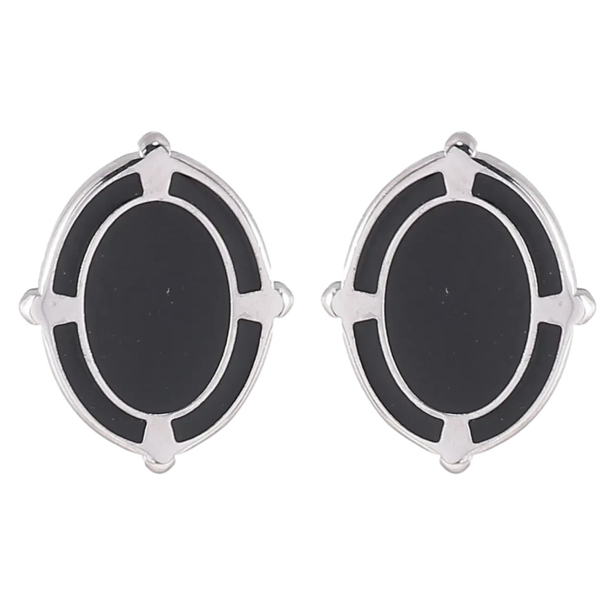 Серьги Xuping TTM Stainless Steel цвет Родий пусеты Овалы с черной эмалью фото №1