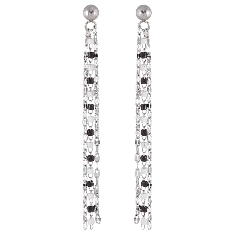 Серьги Xuping TTM Stainless Steel цвет Родий пусеты Подвески из цепочек с черно-белым бисером фото №2