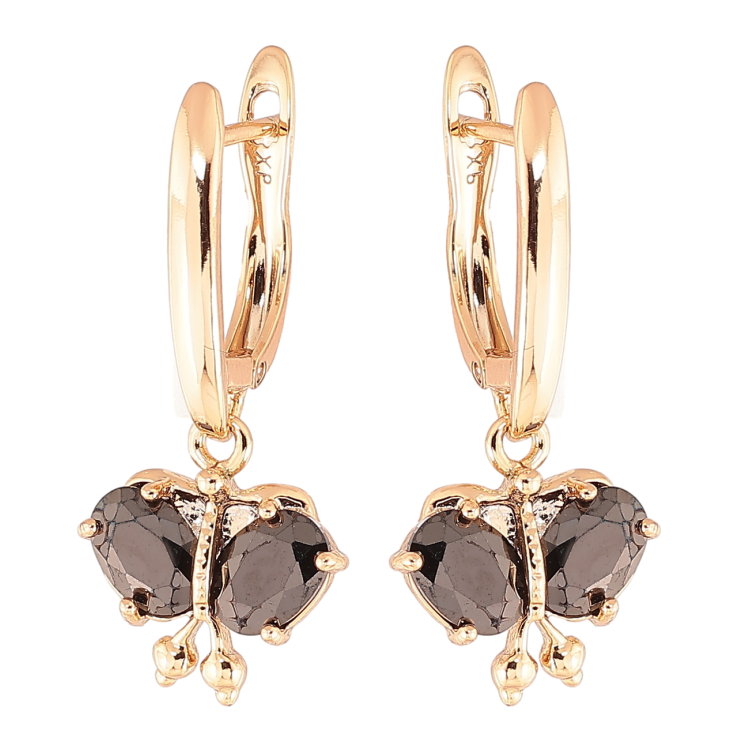 Серьги Xuping Позолота 18K английский замок Бабочки с черными фианитами фото №8