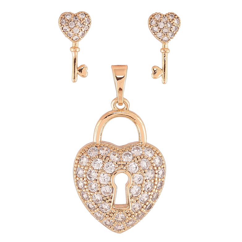 Набор Xuping Позолота 18K Серьги Кулон Сердечки-замочки с инкрустацией цирконием фото №1 Набор Xuping Позолота 18K Серьги Кулон Сердечки-замочки с инкрустацией цирконием фото №1
