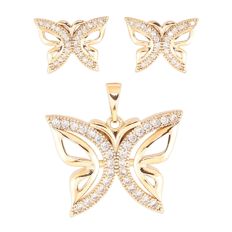 Набір Xuping Позолота 18K Сережки Кулон «Метелики з цирконієм» фото №1
