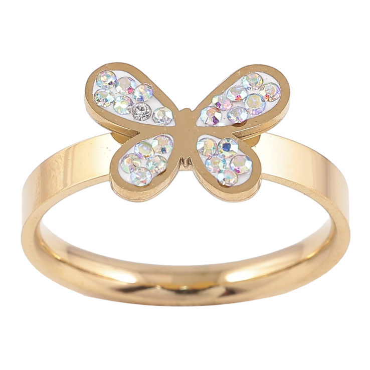 Каблучка Xuping TTM Stainless Steel Колір 14К «Метелик з райдужними кристалами» фото №13