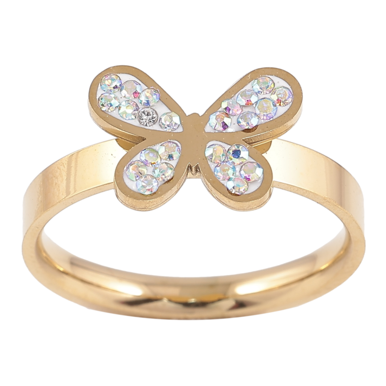 Каблучка Xuping TTM Stainless Steel Колір 14К «Метелик з райдужними кристалами» фото №1