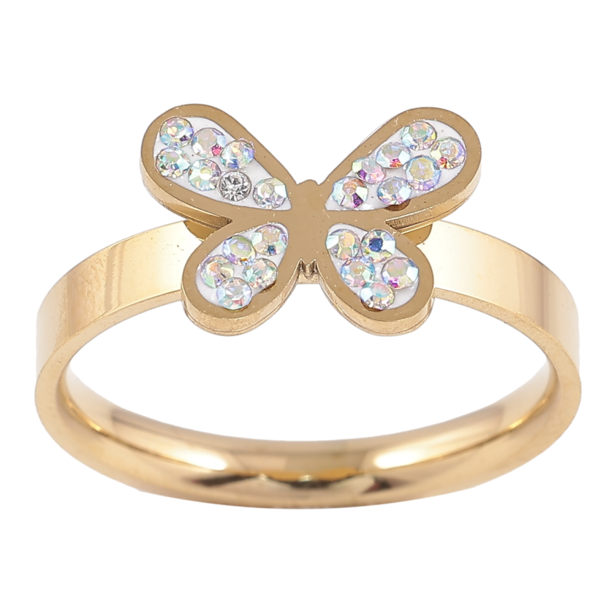 Каблучка Xuping TTM Stainless Steel Колір 14К «Метелик з райдужними кристалами» фото №1