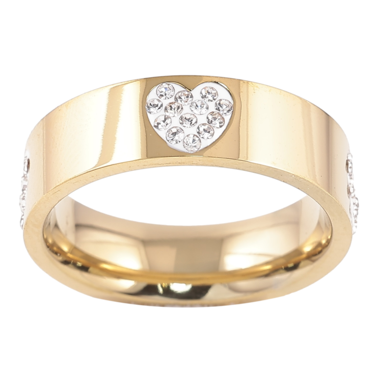 Каблучка Xuping TTM Stainless Steel Колір 14К «Сердечка з інкрустацією цирконієм, шир. 6мм» фото №24