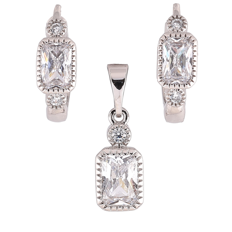 Набір Xuping Родій Сережки Кулон «Кристали» фото №1 Набір Xuping Родій Сережки Кулон «Кристали» фото №1