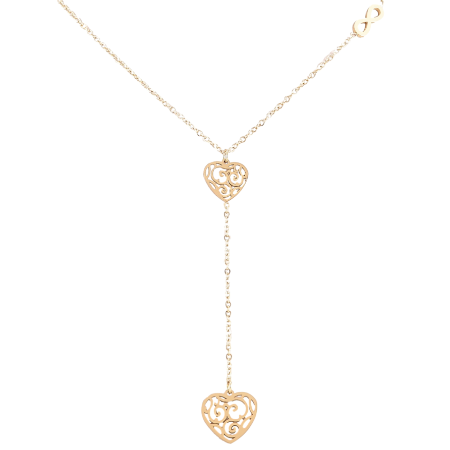Підвіска на ланцюжку Xuping ТТМ Stainless Steel колір 14К «Ажурні сердечка» дл.44-48см х 1мм + 6.3см підвіска фото №1 Підвіска на ланцюжку Xuping ТТМ Stainless Steel колір 14К «Ажурні сердечка» дл.44-48см х 1мм + 6.3см підвіска фото №1