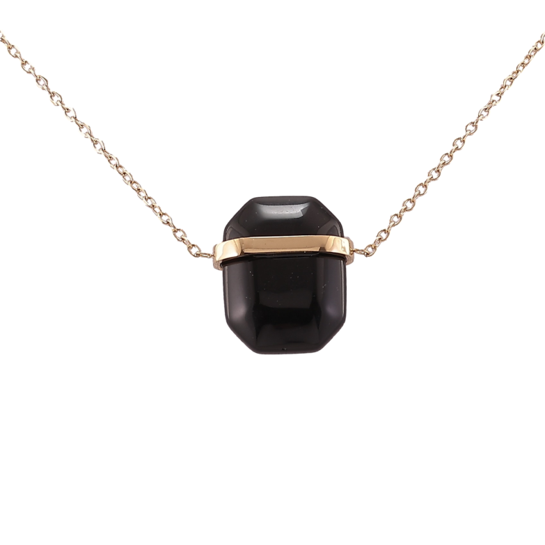 Подвеска на цепочке Xuping ТТМ Stainless Steel цвет 14К Черный кристалл дл.46-51см х 1мм фото №1