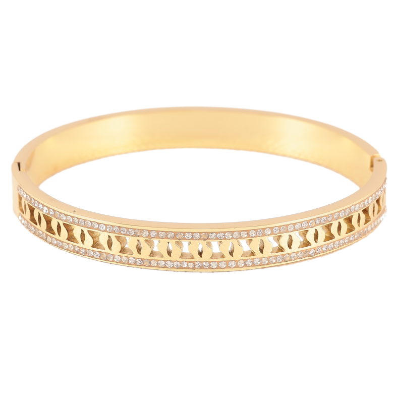 Браслет Xuping ТТМ Stainless Steel колір 14K Різьблений візерунок з доріжками цирконію» ø 6см фото №1