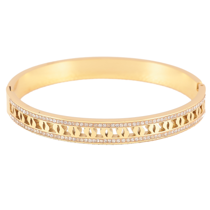 Браслет Xuping ТТМ Stainless Steel колір 14K Різьблений візерунок з доріжками цирконію» ø 6см фото №1