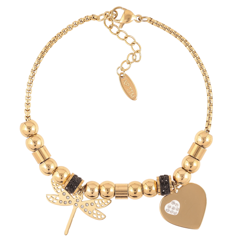 Браслет Xuping ТТМ Stainless Steel колір 14K Ланцюжок з намистинами і підвісками» з доп.ланцюжком 18-21см х 2мм фото №1