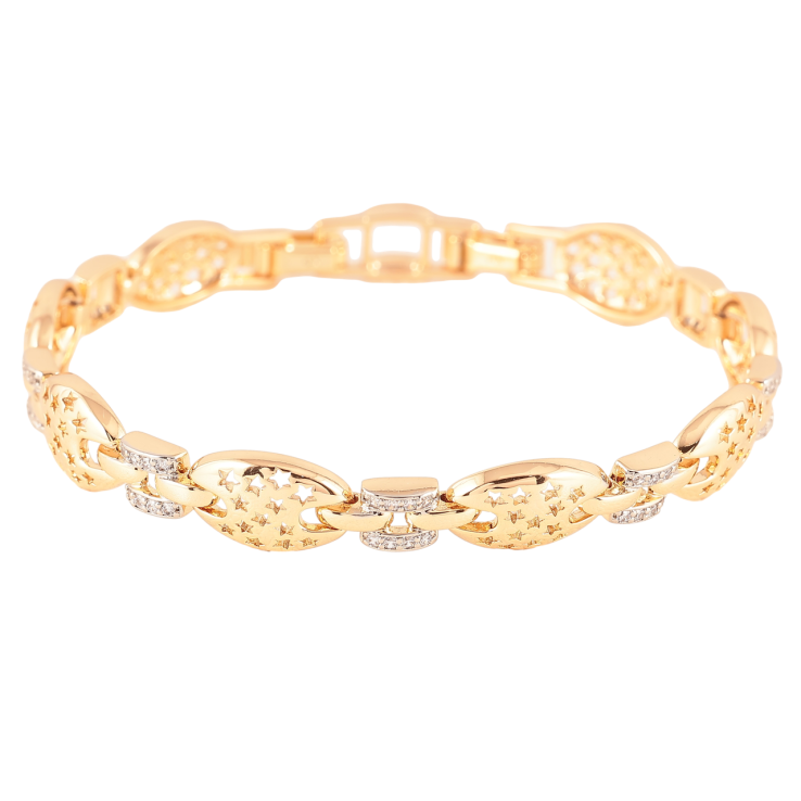 Браслет Xuping Позолота 18К + Родій «Ланки з зоряним візерунком і цирконієм» довжина з дод. замком 17,19см х 6-9мм фото №13 Браслет Xuping Позолота 18К + Родій «Ланки з зоряним візерунком і цирконієм» довжина з дод. замком 17,19см х 6-9мм фото №13