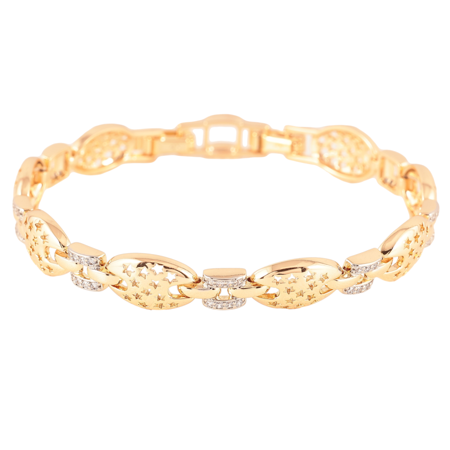 Браслет Xuping Позолота 18К + Родій «Ланки з зоряним візерунком і цирконієм» довжина з дод. замком 17,19см х 6-9мм фото №1