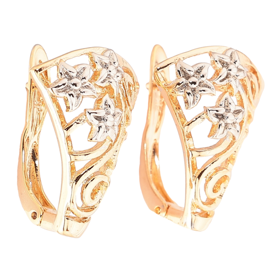 Серьги Xuping Позолота 18K + Родий английский замок Цветочный узор на одну сторону фото №1