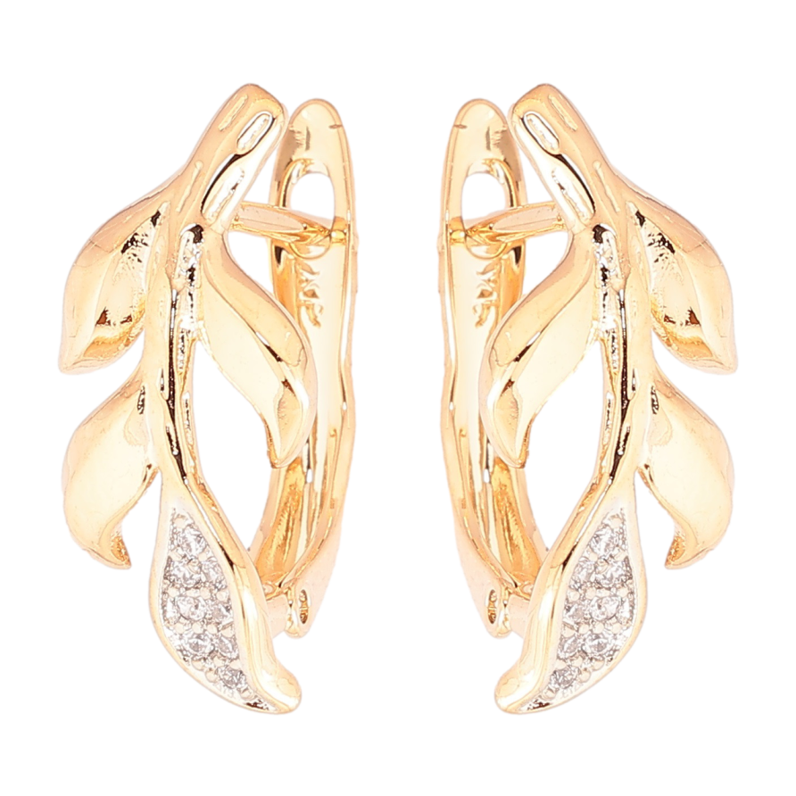 Серьги Xuping Позолота 18K + Родий английский замок Веточки с цирконием фото №1 Серьги Xuping Позолота 18K + Родий английский замок Веточки с цирконием фото №1