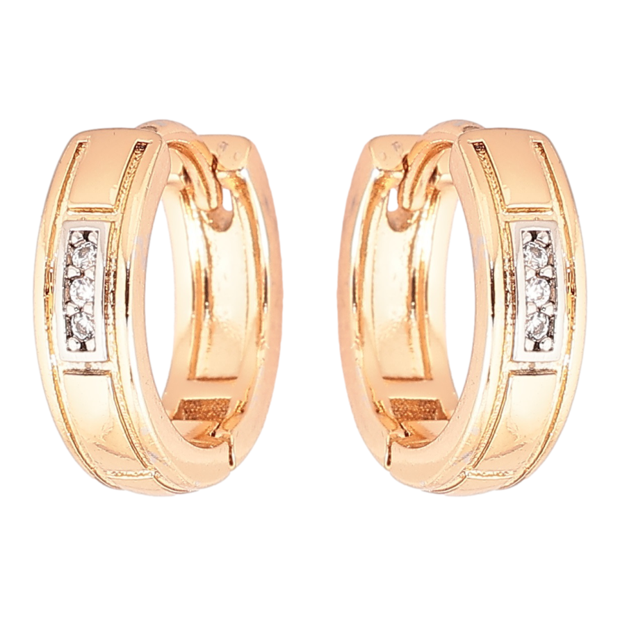 Серьги Xuping Позолота 18K + Родий колечки Узор с цирконием фото №1 Серьги Xuping Позолота 18K + Родий колечки Узор с цирконием фото №1