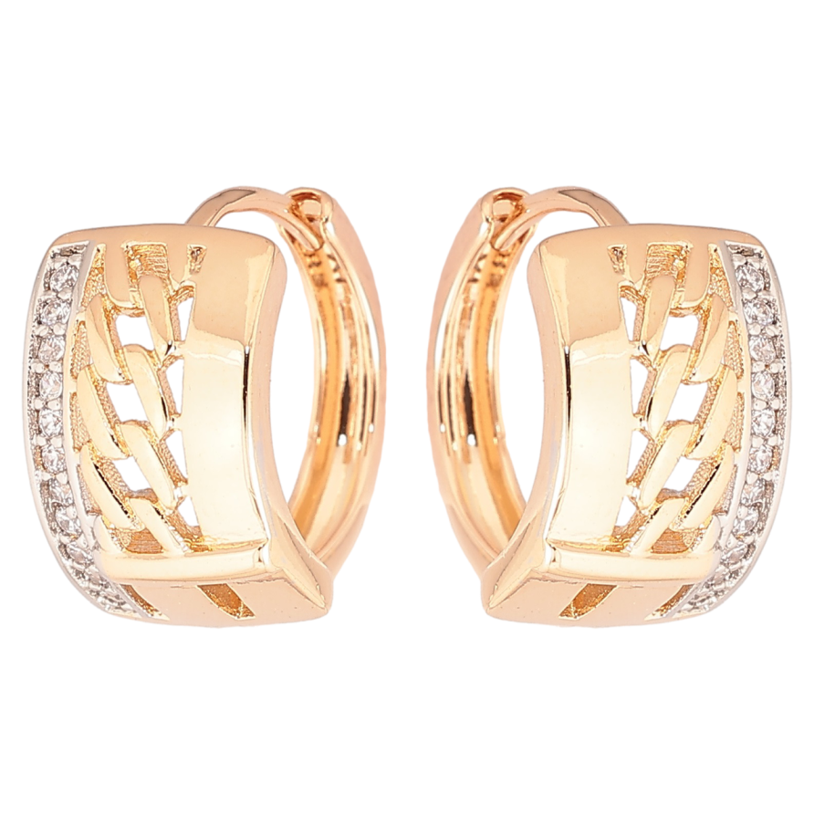 Сережки Xuping Позолота 18K + Родій колечка «Візерунок ланцюжок з доріжкою цирконію» фото №1