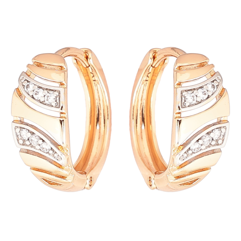 Серьги Xuping Позолота 18K + Родий колечки Узор с цирконием фото №1 Серьги Xuping Позолота 18K + Родий колечки Узор с цирконием фото №1