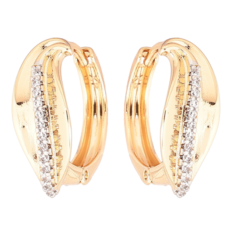 Серьги Xuping Позолота 18K + Родий колечки Листики с дорожками циркония фото №1