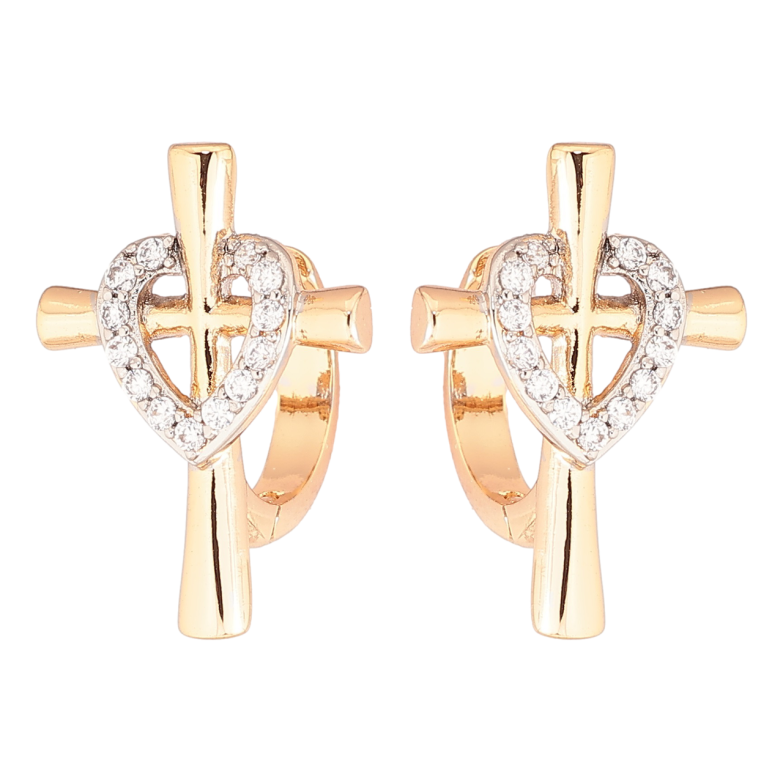 Сережки Xuping Позолота 18K + Родій колечка «Хрестики з сердечками» фото №1