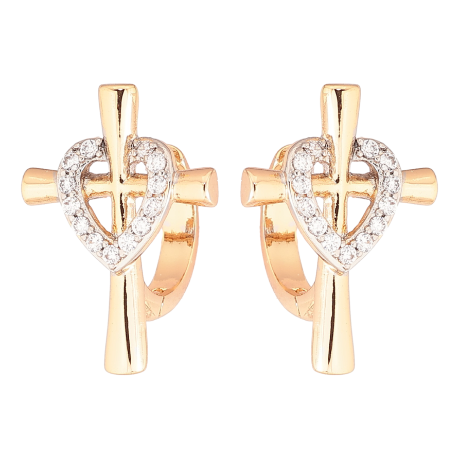 Сережки Xuping Позолота 18K + Родій колечка «Хрестики з сердечками» фото №1