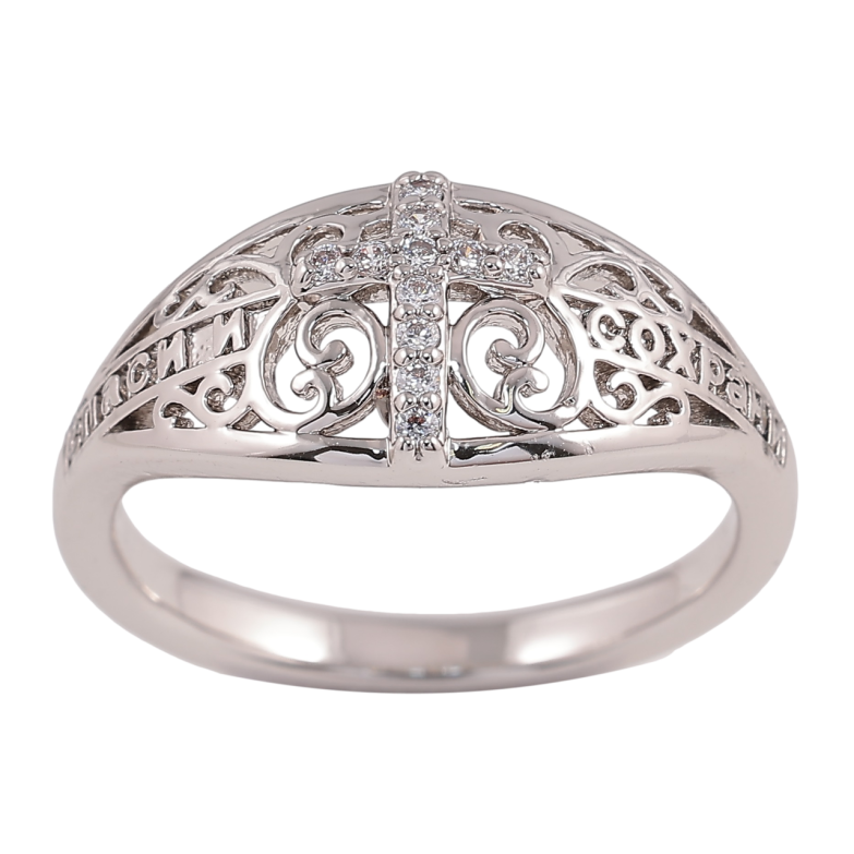 Каблучка Xuping Родій Напис «Спаси і Збережи» з Хрестом» фото №3