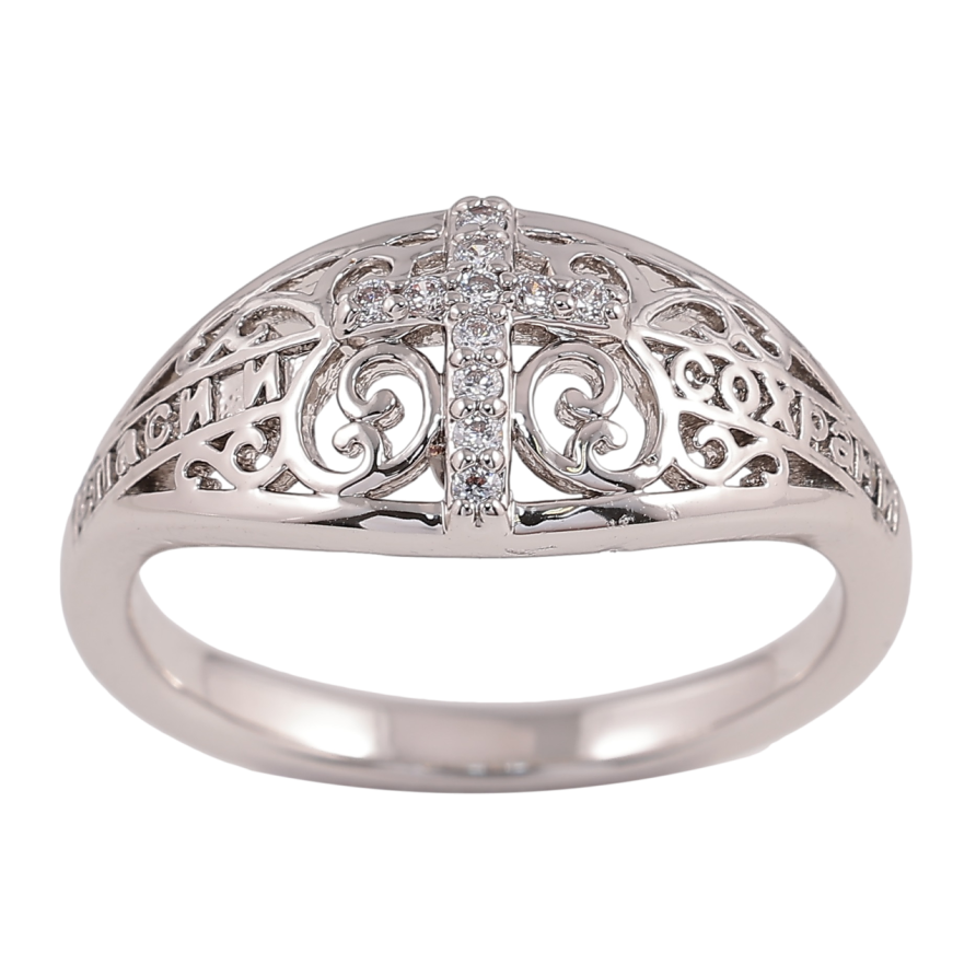 Каблучка Xuping Родій Напис «Спаси і Збережи» з Хрестом» фото №1