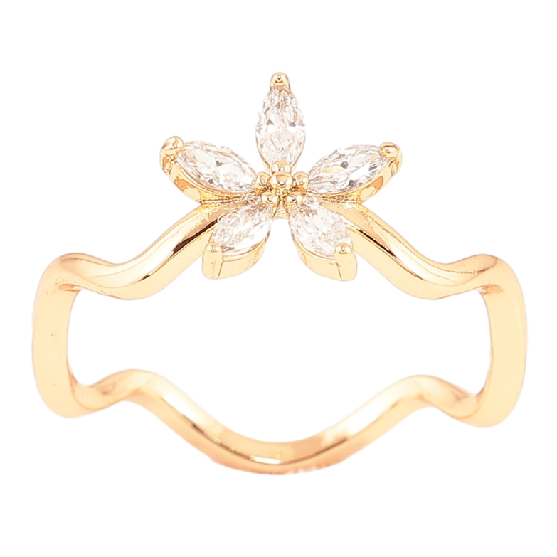 Каблучка Xuping Позолота 18K «Кришталева квітка на хвилястій шинці» фото №1