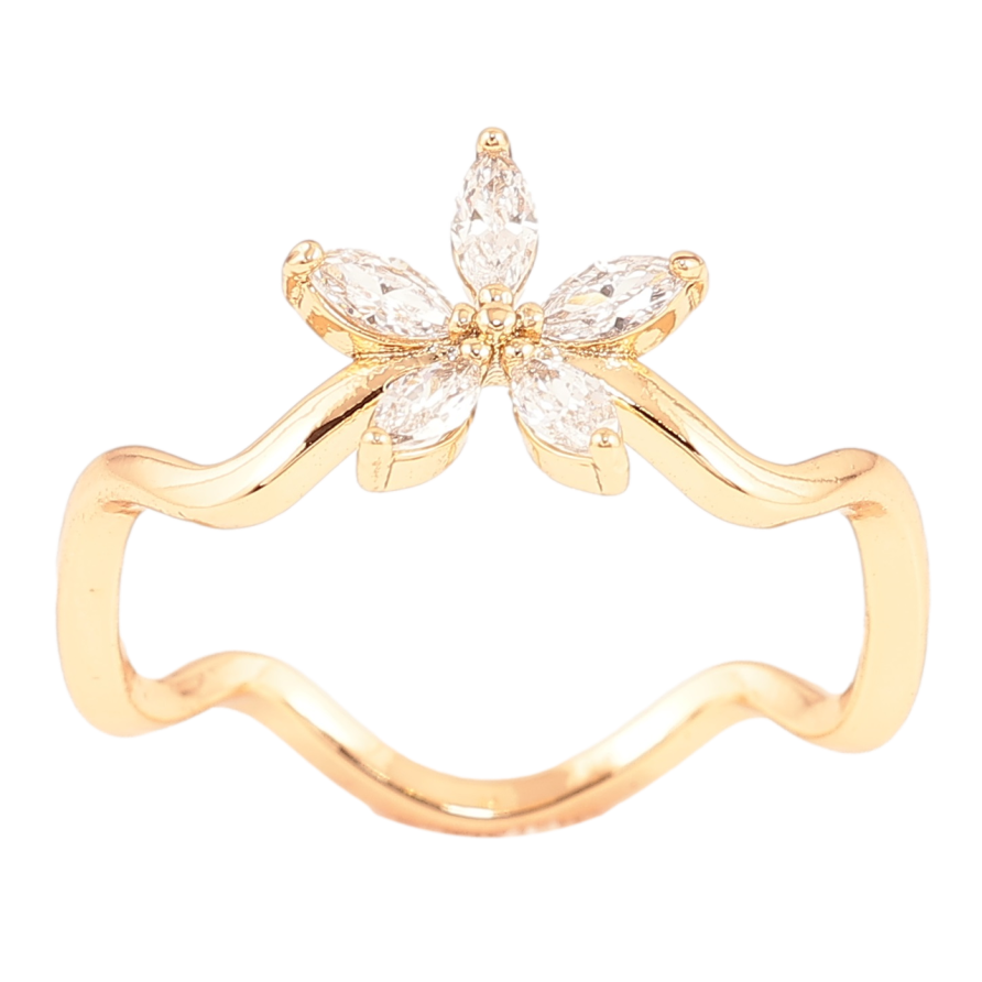 Каблучка Xuping Позолота 18K «Кришталева квітка на хвилястій шинці» фото №1