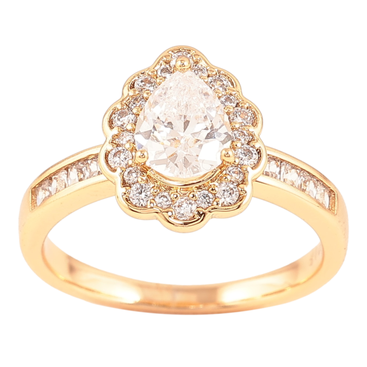 Каблучка Xuping Позолота 18K «Кришталева крапелька в обрамленні цирконію» фото №14 Каблучка Xuping Позолота 18K «Кришталева крапелька в обрамленні цирконію» фото №14